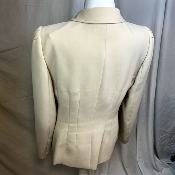 Tahari Jacquard Cream Blazer Jacket Button Up Collared Cotton Womens Business - Picture 7 of 9
